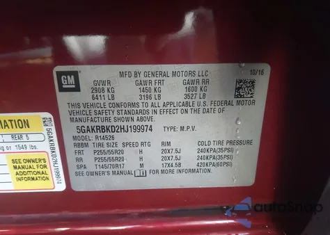 2017 Buick Enclave Leather from USA, damaged, VIN 5GAKRBKD2HJ199974